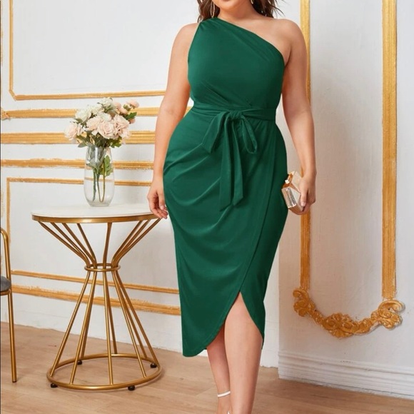 One Shoulder Tie Waist Pencil Dress - Picture 1 of 3